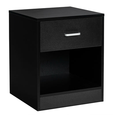 Modern Nightstand with Storage Drawer and Cabinet-Black - Relaxacare