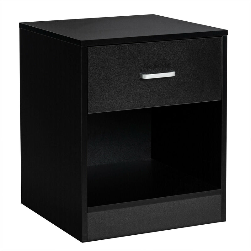 Modern Nightstand with Storage Drawer and Cabinet-Black - Relaxacare
