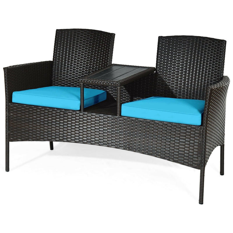 Modern Patio Conversation Set with Built-in Coffee Table and Cushions -Turquoise - Relaxacare