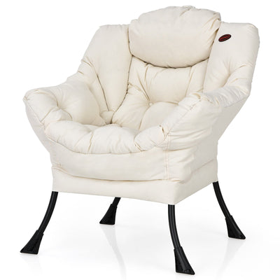 Modern Polyester Fabric Lazy Chair with Side Pocket-Beige - Relaxacare