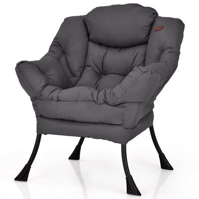 Modern Polyester Fabric Lazy Chair with Steel Frame and Side Pocket-Gray - Relaxacare