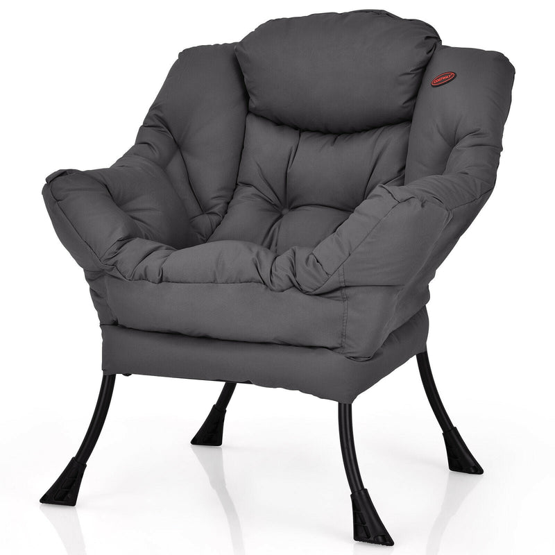 Modern Polyester Fabric Lazy Chair with Steel Frame and Side Pocket-Gray - Relaxacare