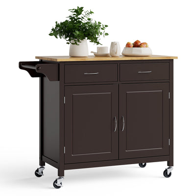 Modern Rolling Kitchen Cart Island with Wooden Top-Brown - Relaxacare
