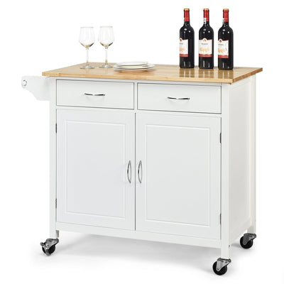 Modern Rolling Kitchen Cart Island with Wooden Top-White - Relaxacare