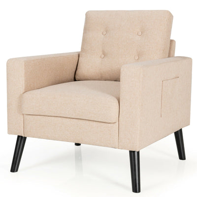 Modern Tufted Accent Chair w/ Rubber Wood Legs-Beige - Relaxacare