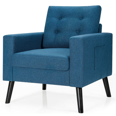 Modern Tufted Accent Chair w/ Rubber Wood Legs-Blue - Relaxacare