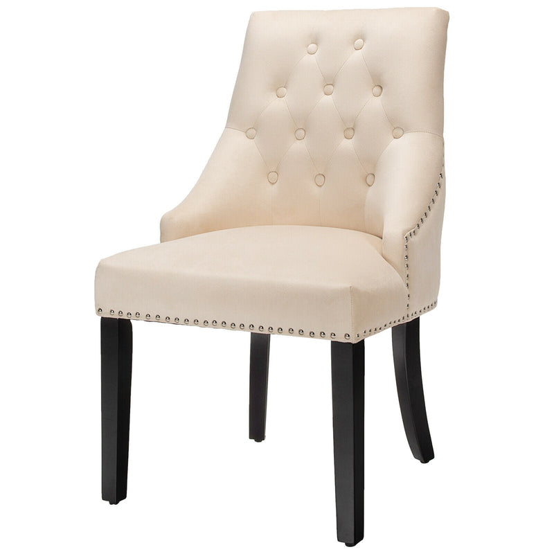 Modern Upholstered Button-Tufted Dining Chair with Naild Trim-Beige - Relaxacare