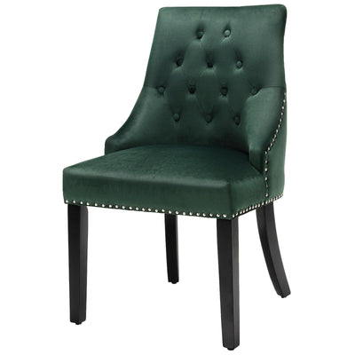 Modern Upholstered Button-Tufted Dining Chair with Naild Trim-Dark Green - Relaxacare