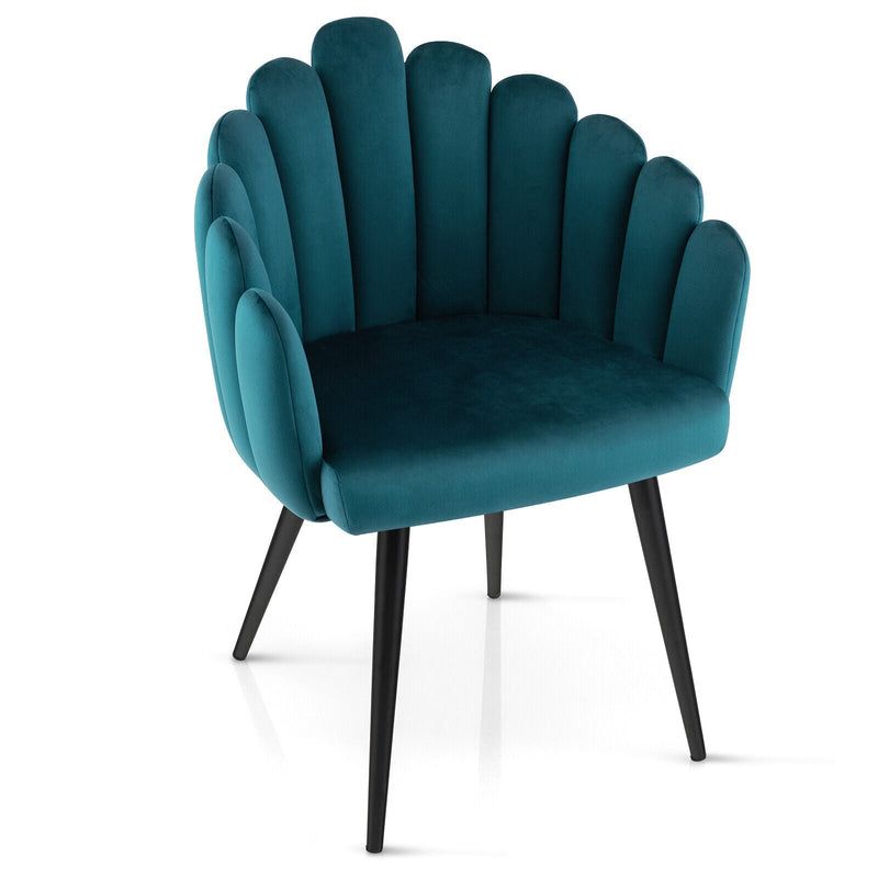Modern Velvet Dining Chair with Metal Base and Petal Backrest-Teal - Relaxacare