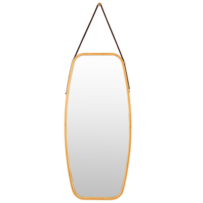 Modern Wall Mirror with Bamboo Frame and Adjustable Leather Strap - Relaxacare
