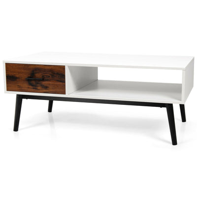 Modern Wood Sofa Table with Open Storage Shelf and Drawer - Relaxacare