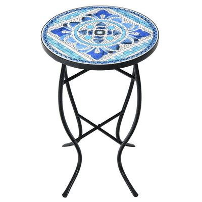 Mosaic Side Round Balcony Bistro End Table with Ceramic Tile Top - Relaxacare