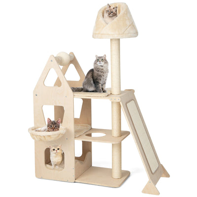 Multi-Level Cat Tree with Sisal Scratching Post-Beige - Relaxacare