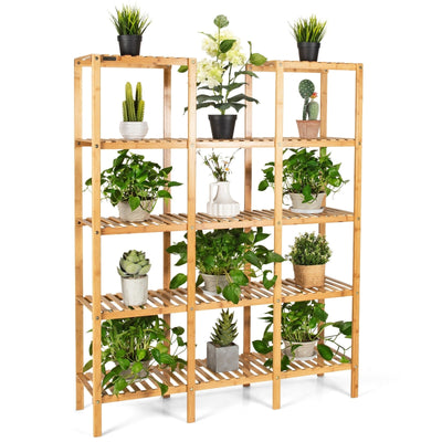 Multifunctional Bamboo Shelf Flower Plant Display Stand - Relaxacare