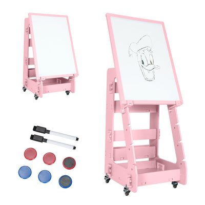 Multifunctional Kids' Standing Art Easel with Dry-Erase Board -Pink - Relaxacare