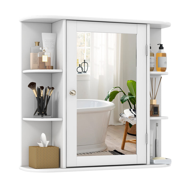 Multipurpose Mount Wall Mirror Bathroom Storage Cabinet-White - Relaxacare