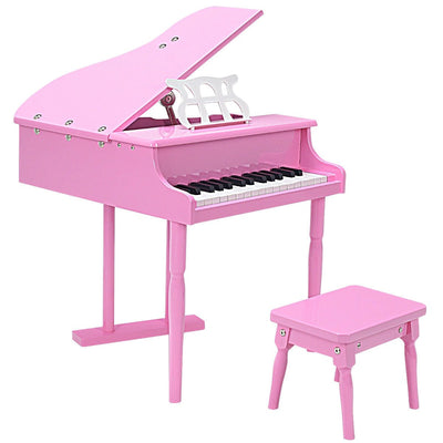 Musical Instrument Toy 30-Key Children Mini Grand Piano with Bench-Pink - Relaxacare