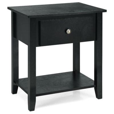 Nightstand with Drawer and Storage Shelf for Bedroom Living Room-Black - Relaxacare