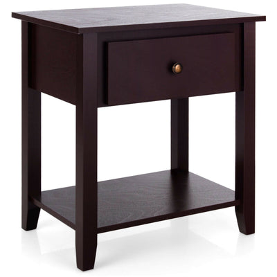 Nightstand with Drawer and Storage Shelf for Bedroom Living Room-Dark Brown - Relaxacare