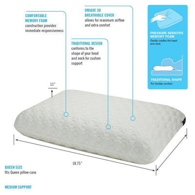 OBUSFORME Comfort Sleep Traditional Memory Foam Pillow - Relaxacare