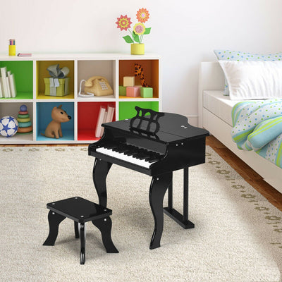 Open Box-30-key black curved leg flip-top children's piano - Relaxacare
