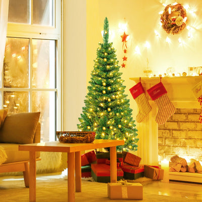 Open Box-4.5FT automatic folding warm white light 226 head PVC Christmas tree pencil tree - Relaxacare