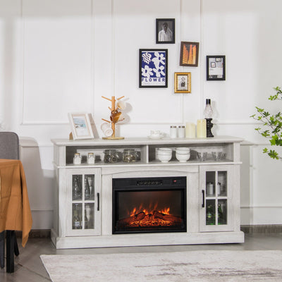 Open Box-60-inch gray-white fireplace cabinet + electric fireplace (US) - Relaxacare