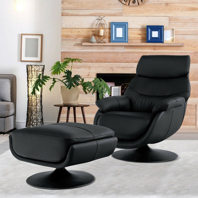 Open Box-Black leather recliner with footrest - Relaxacare