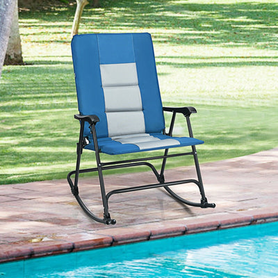 Open Box-Large cotton padded folding rocking chair (blue) - Relaxacare