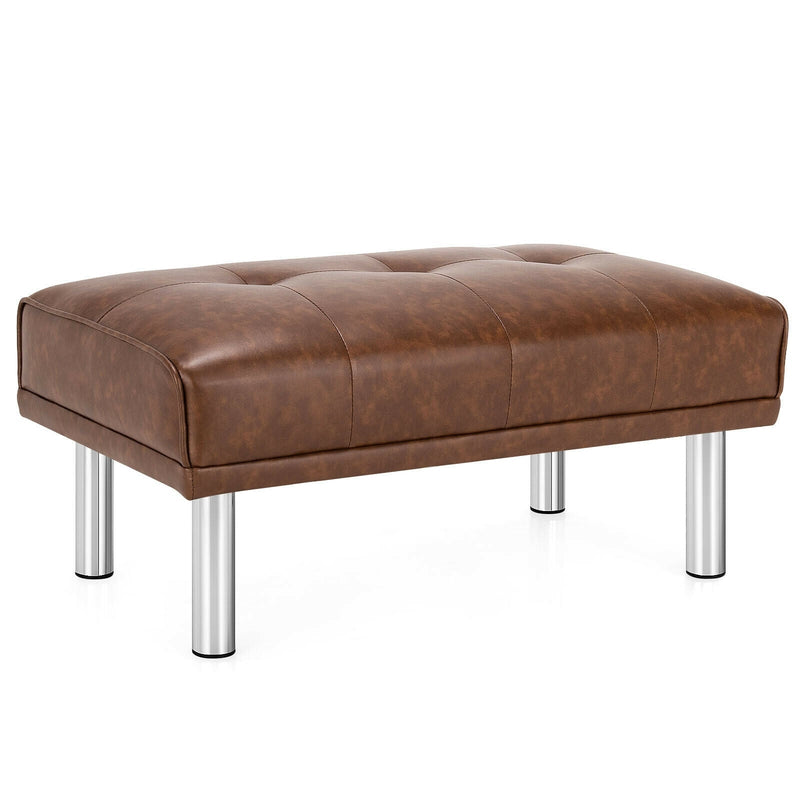Ottoman Footrest Stool PU Leather Seat with Metal Legs-Brown - Relaxacare