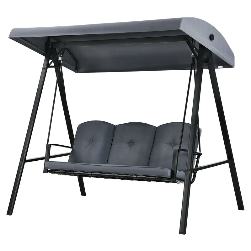 Outdoor 3-Seat Porch Swing with Adjust Canopy and Cushions-Gray - Relaxacare