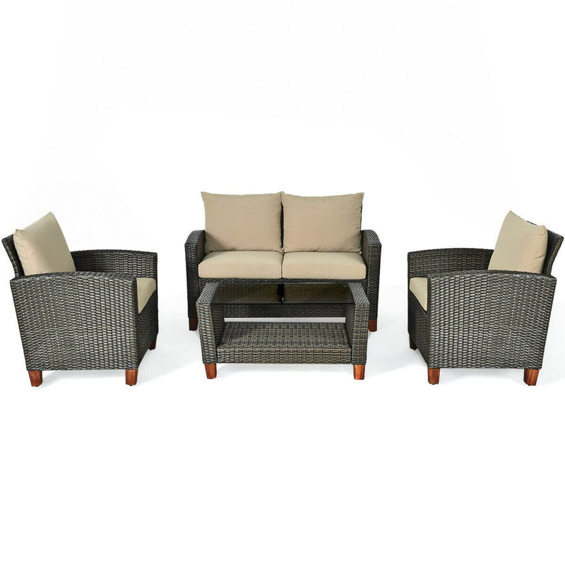 Outdoor 4 Pieces Patio Rattan Furniture Set - Relaxacare