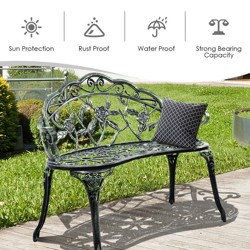 Outdoor Cast Aluminum Patio Bench Antique Rose - Relaxacare