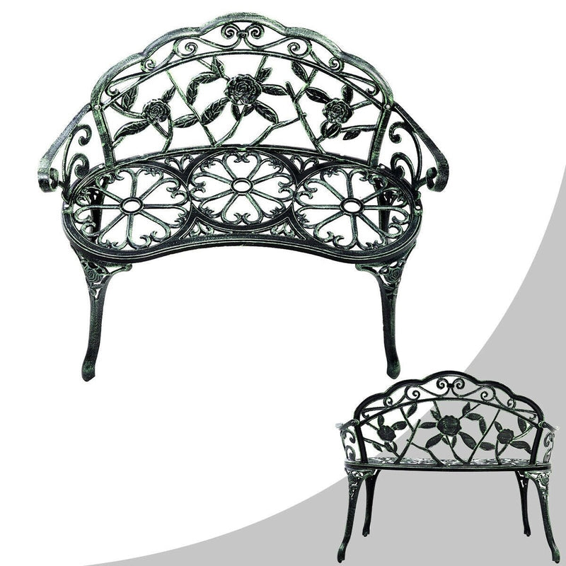 Outdoor Cast Aluminum Patio Bench Antique Rose - Relaxacare