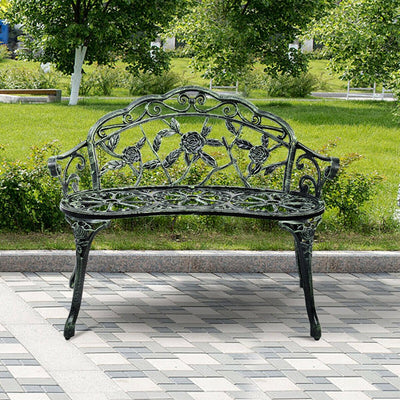 Outdoor Cast Aluminum Patio Bench Antique Rose - Relaxacare