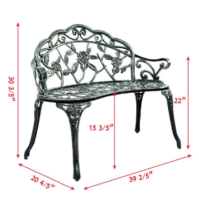 Outdoor Cast Aluminum Patio Bench Antique Rose - Relaxacare
