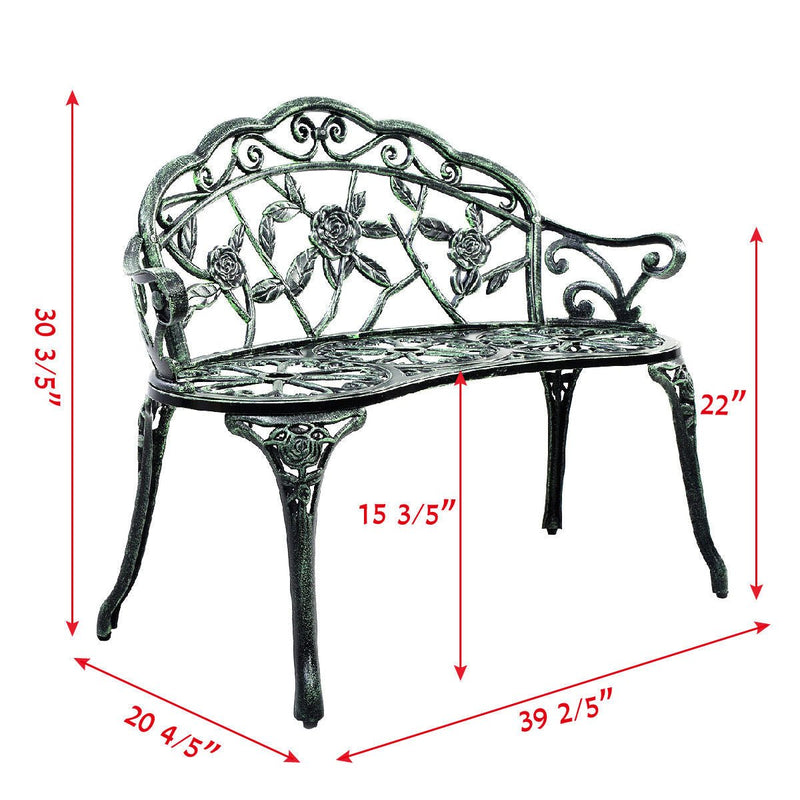 Outdoor Cast Aluminum Patio Bench Antique Rose - Relaxacare