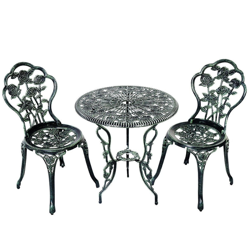 Outdoor Cast Aluminum Patio Furniture Set with Rose Design - Relaxacare