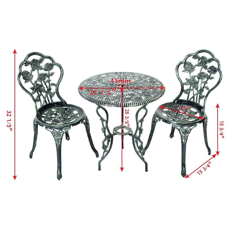 Outdoor Cast Aluminum Patio Furniture Set with Rose Design - Relaxacare