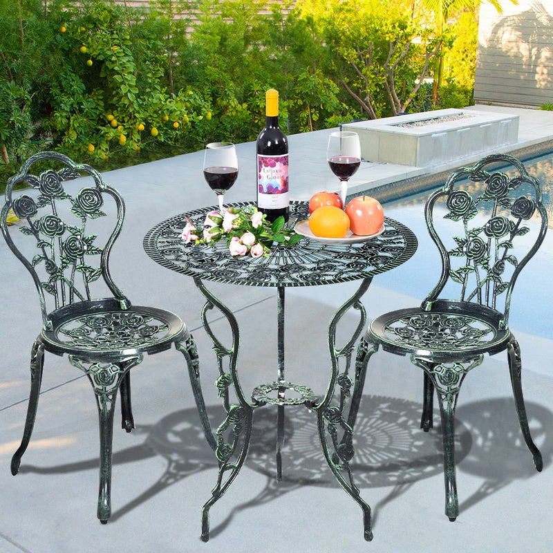 Outdoor Cast Aluminum Patio Furniture Set with Rose Design - Relaxacare