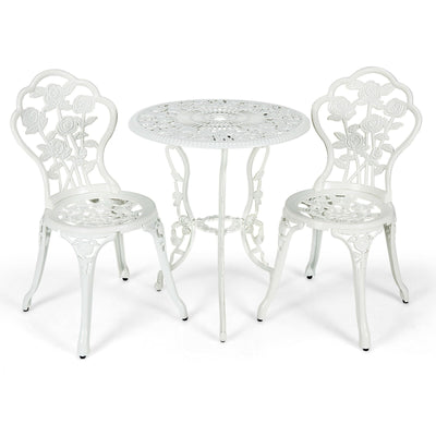 Outdoor Cast Aluminum Patio Furniture Set with Rose Design-White - Relaxacare