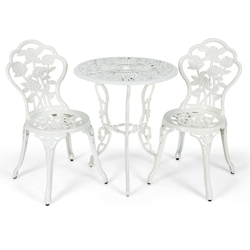 Outdoor Cast Aluminum Patio Furniture Set with Rose Design-White - Relaxacare