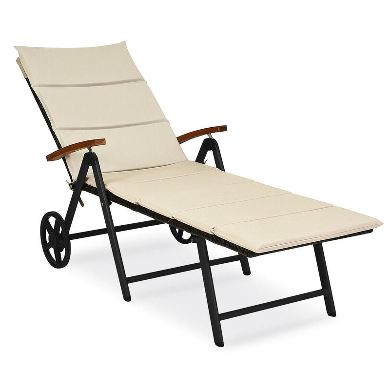 Outdoor Chaise Lounge Chair Rattan Lounger Recliner Chair-Beige - Relaxacare