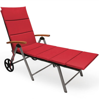 Outdoor Chaise Lounge Chair Rattan Lounger Recliner Chair-Red - Relaxacare