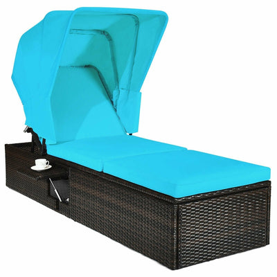 Outdoor Chaise Lounge Chair with Folding Canopy-Turquoise - Relaxacare