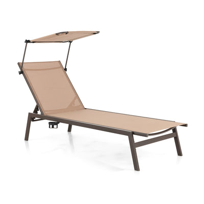 Outdoor Chaise Lounge Chair with Sunshade and 6 Adjustable Position - Relaxacare