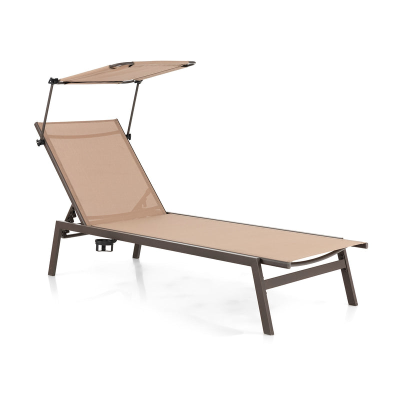 Outdoor Chaise Lounge Chair with Sunshade and 6 Adjustable Position - Relaxacare