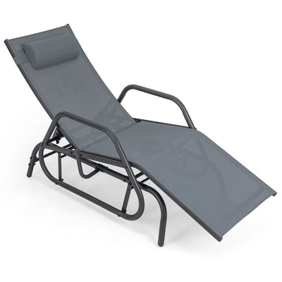 Outdoor Chaise Lounge Glider Chair with Armrests and Pillow-Gray - Relaxacare