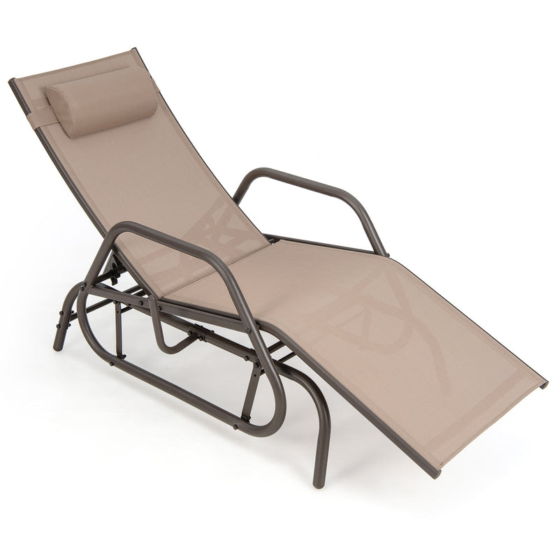 Outdoor Chaise Lounge Glider Chair with Armrests and Pillow-Rustic Brown - Relaxacare