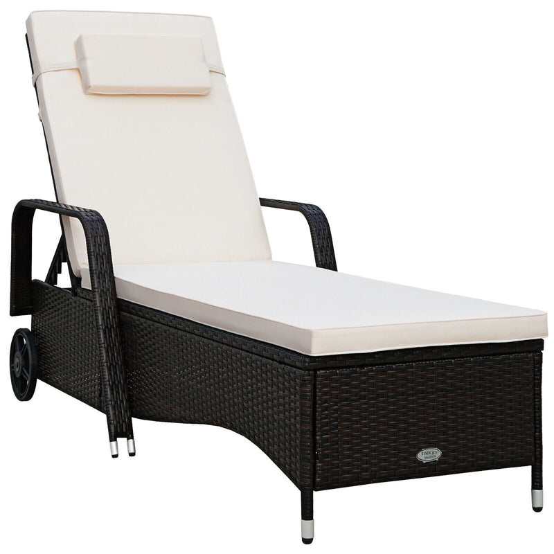 Outdoor Cushioned Wicker Chaise Lounger with Adjustable Backrest - Relaxacare